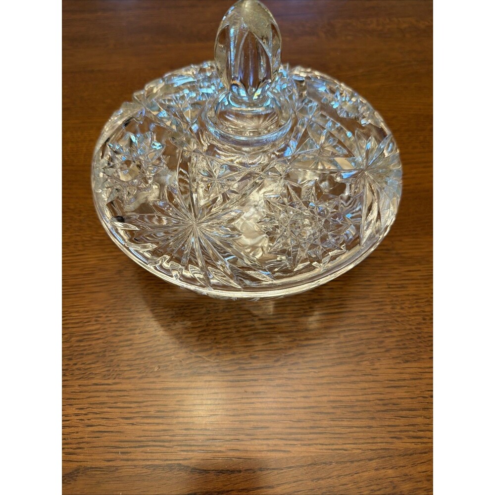 Vintage 7" Diameter Anchor Hocking Star Cut Glass Candy Dish with Lid